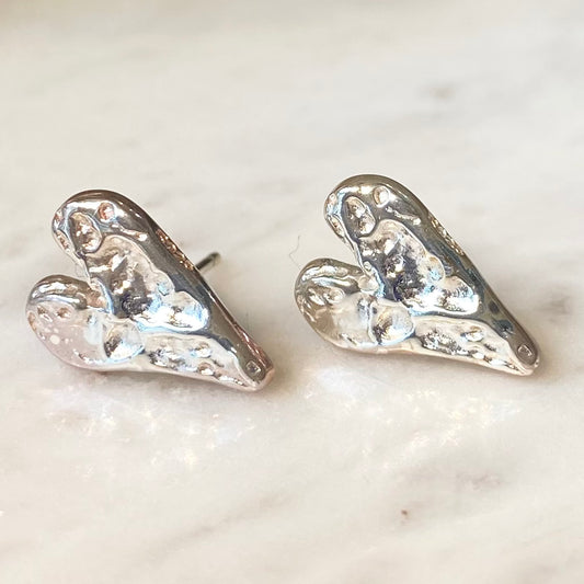 Silver Heart Studs