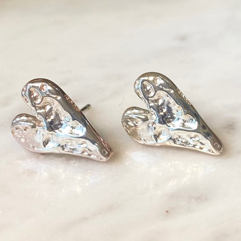 Silver Heart Studs