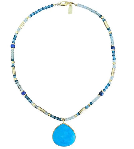 Blue topaz, aquamarine and lapis necklace