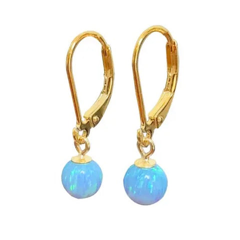 Blue opal sphere drop earrings