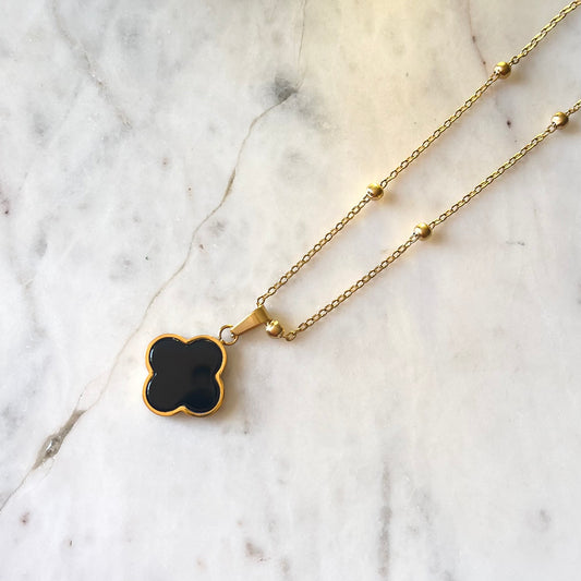 Black Onyx Clover Pendant Necklace