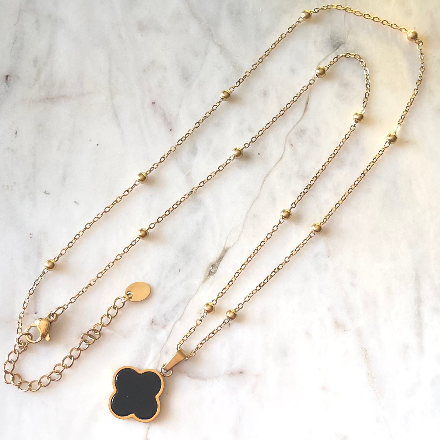 Black Onyx Clover Pendant Necklace