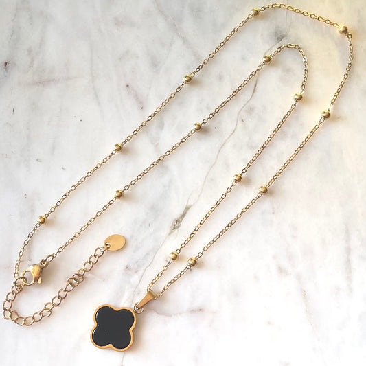 Black Onyx Clover Pendant Necklace
