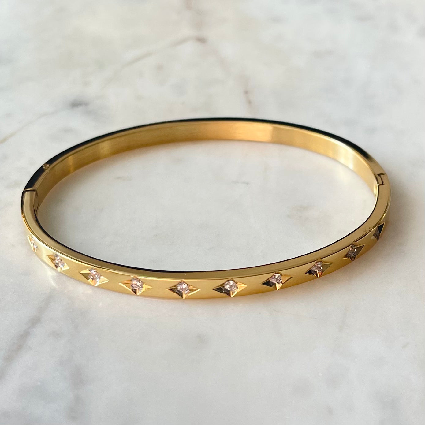 Gold Bangle with CZ Detailing