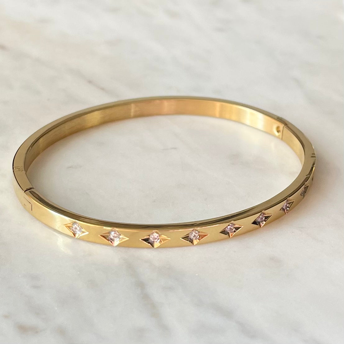 Gold Bangle with CZ Detailing