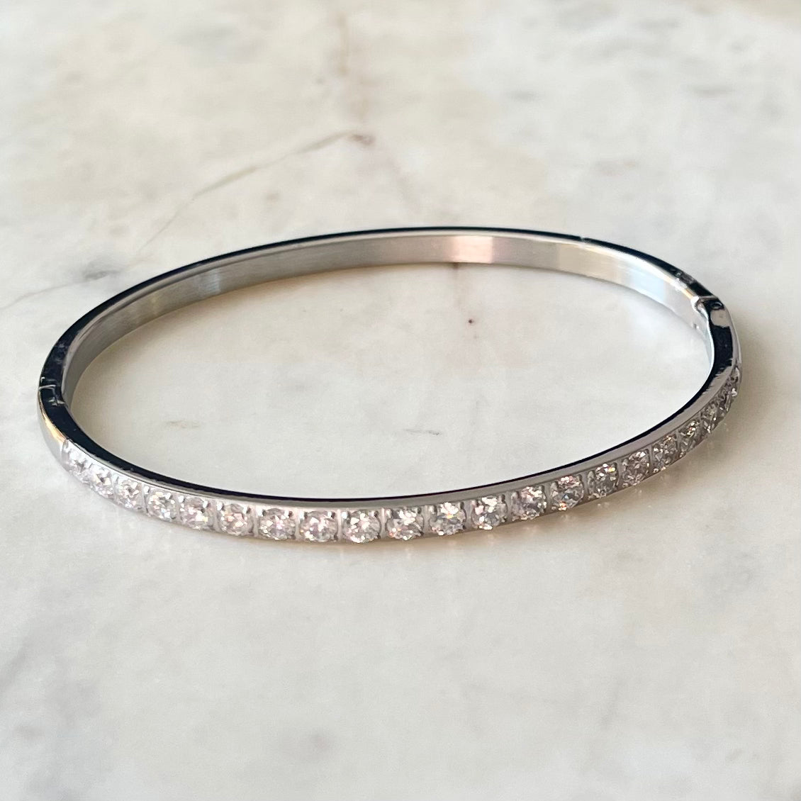 Round CZ Bangle - Gold or Silver