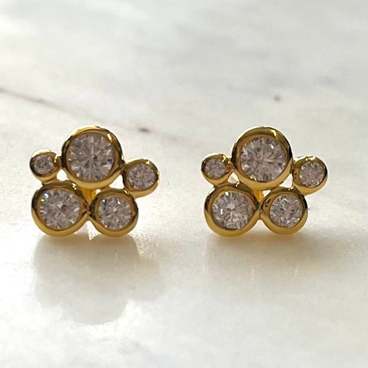 Silver, Gold and Cubic Zirconia Cluster Earrings