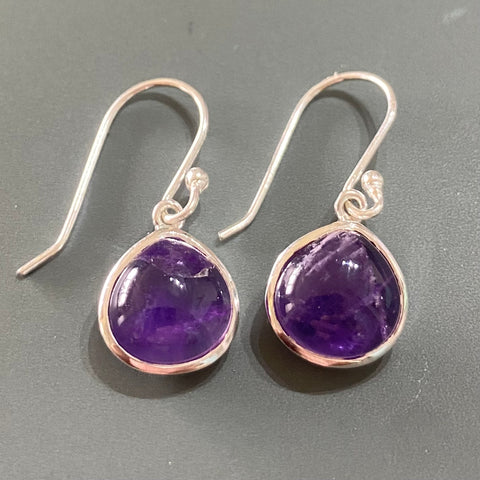 Round Amethyst Drops - Silver
