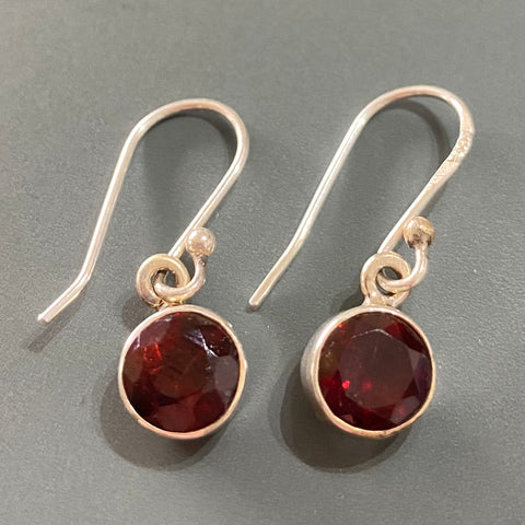 Round Garnet Drops - Silver