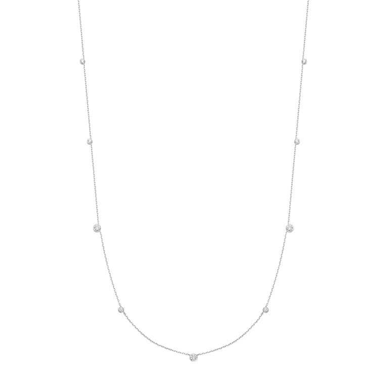 Bezel Cubic Zirconia Station Necklace - Silver or Gold