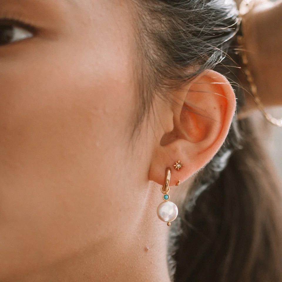 Pearl and Turquoise Charm Hoops