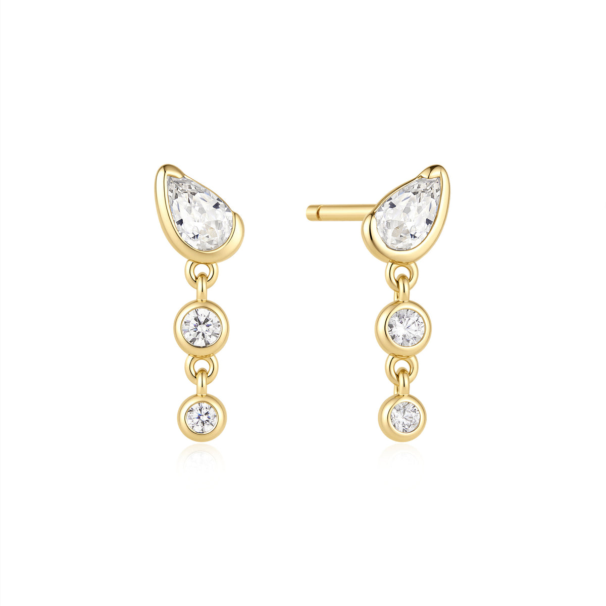 Teardrop & Bezel Round Earrings - Silver or Gold