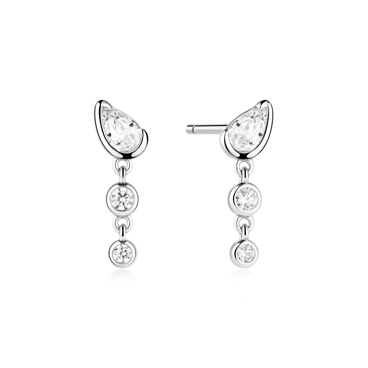 Teardrop & Bezel Round Earrings - Silver or Gold