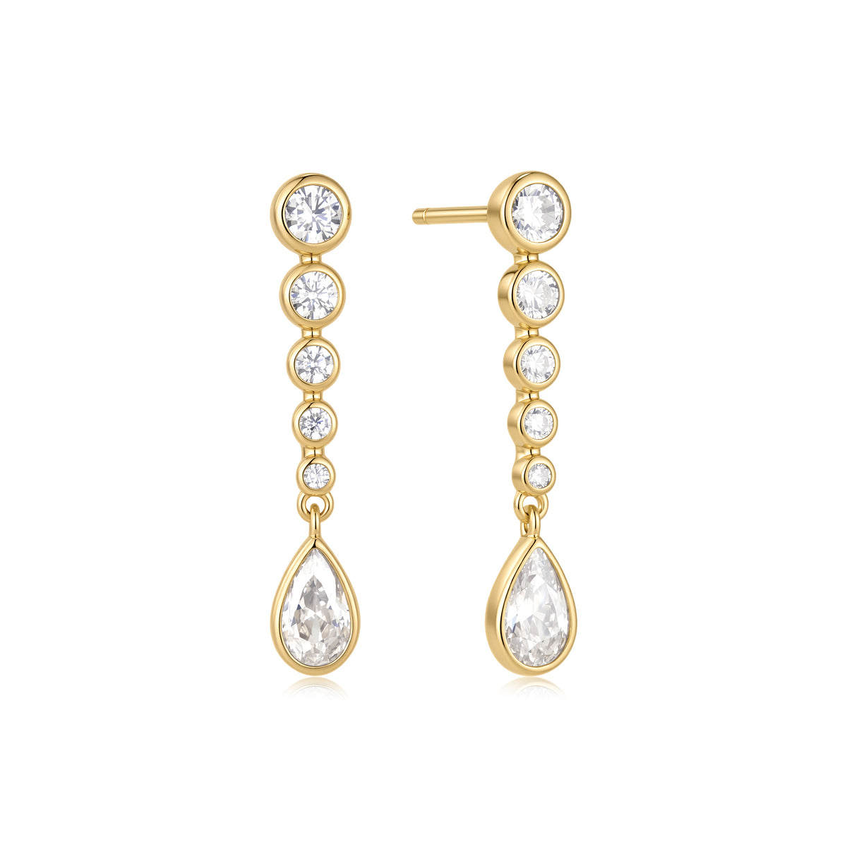 Silver Graduated Bezel Round & Teardrop Dangle Stud Earrings