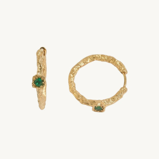 Gold Hoops with Green Chalcedony