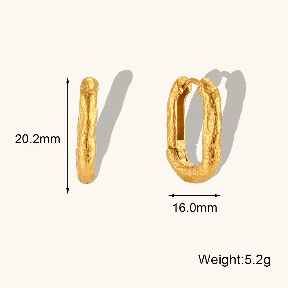 Oval Hammered Gold Hoop Earrings