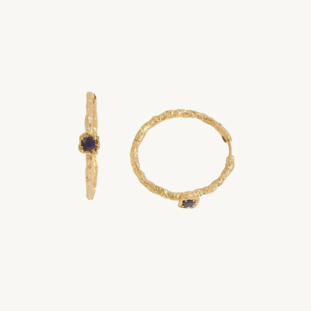 Gold Hoops with Lapis Lazuli
