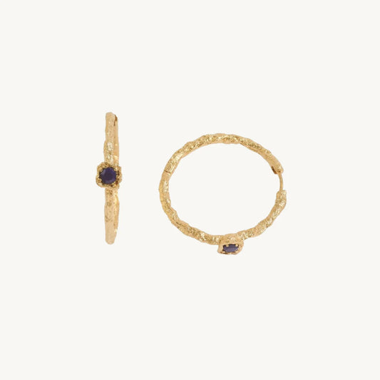Gold Hoops with Lapis Lazuli