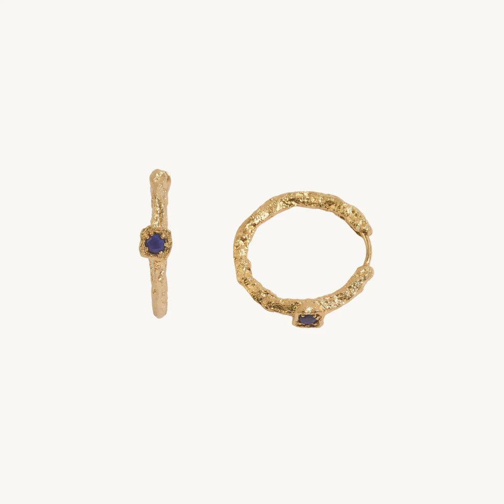 Gold Hoops with Lapis Lazuli (Medium)