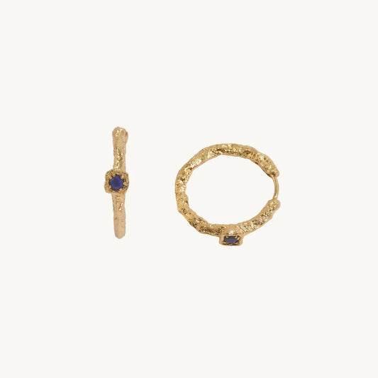 Gold Hoops with Lapis Lazuli (Medium)