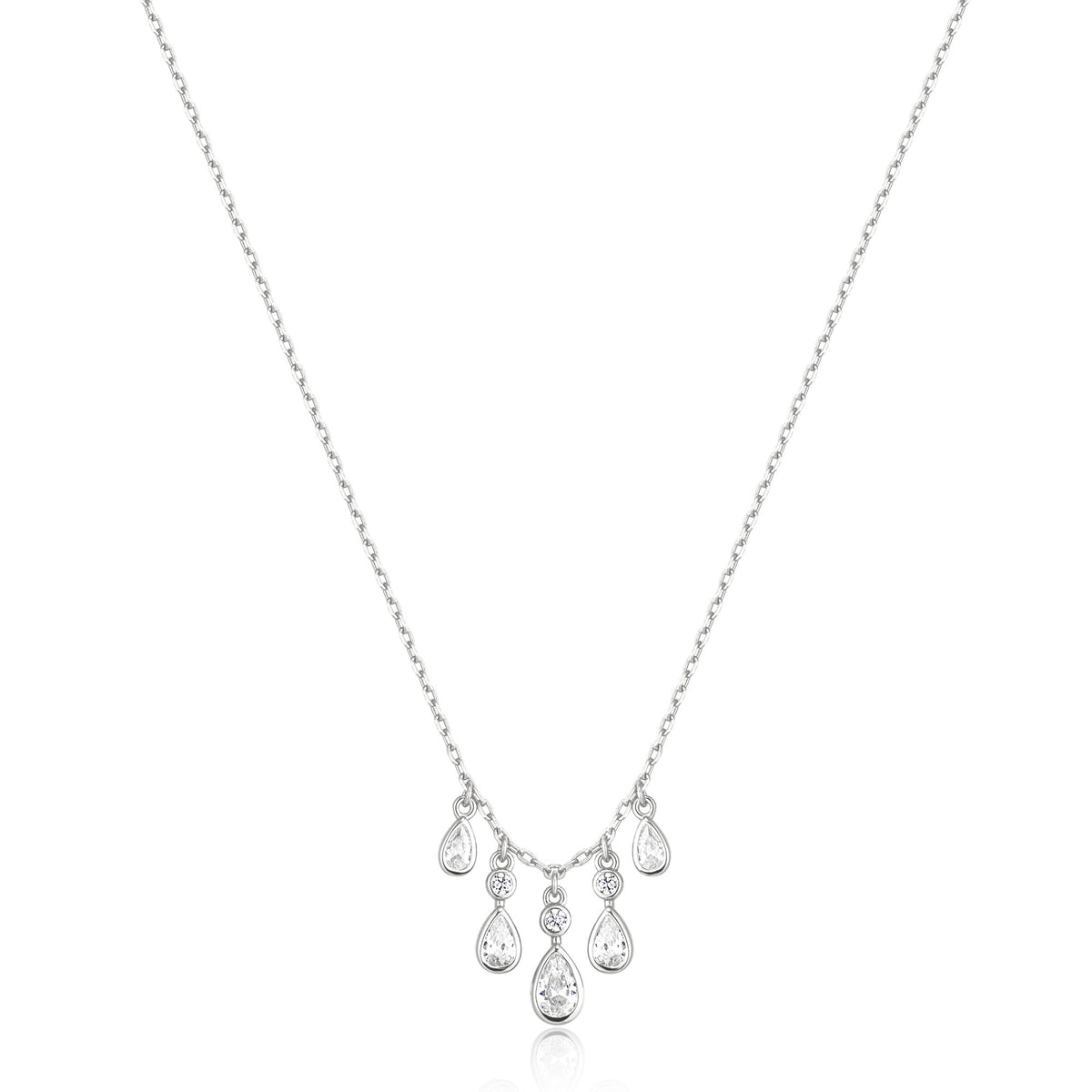 Silver Bezel-Set Teardrop Cascade Necklace