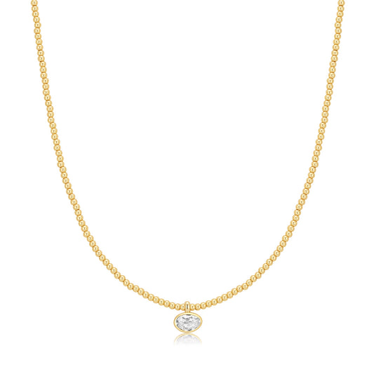 Gold Bezel Organic Pebble Beaded Necklace