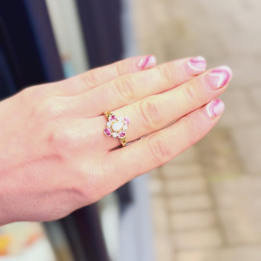 Opal and Pink Sapphire Ring