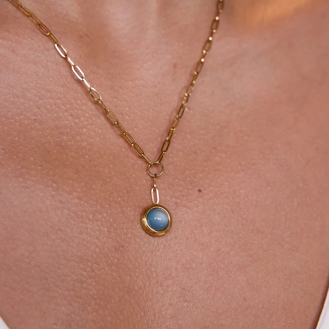 Interlocking Pendant Necklace - Blue Stone