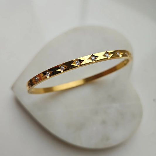 Gold Bangle with CZ Detailing
