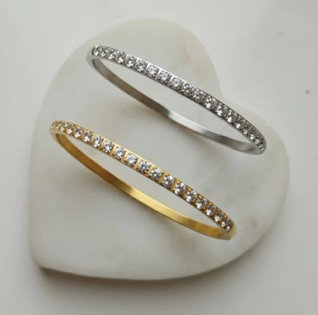 Round CZ Bangle - Gold or Silver