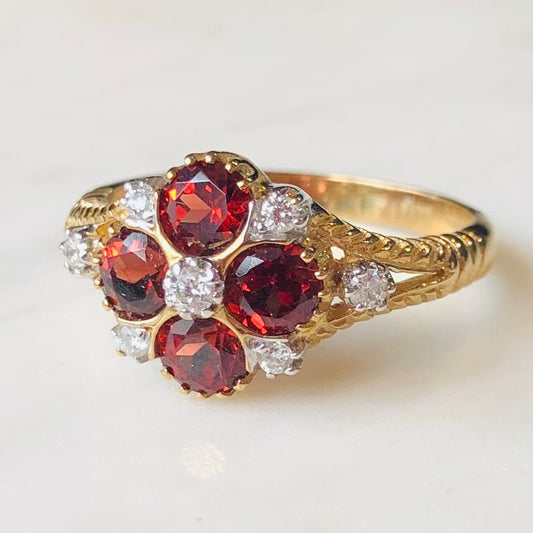 Garnet and Diamond Cluster Ring
