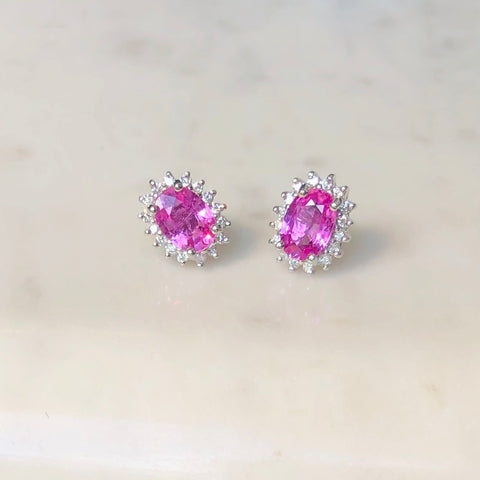 Pink Spinel & Diamond Cluster Stud Earrings
