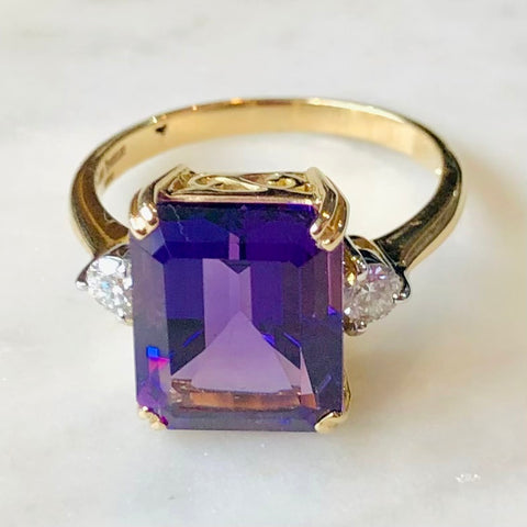 Amethyst and Diamond  Cocktail Ring