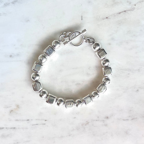 Silver Cube and Sphere Bracelet