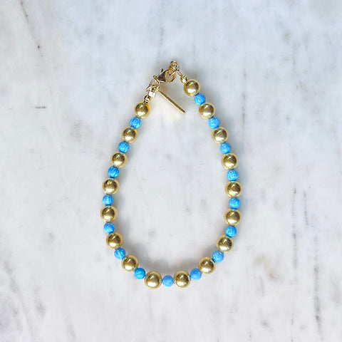 Blue Opal and Rolled Gold Beaded Bracelet