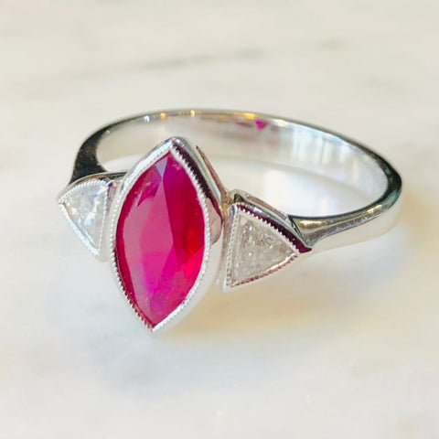 Marquis Cut Ruby and Diamond Ring