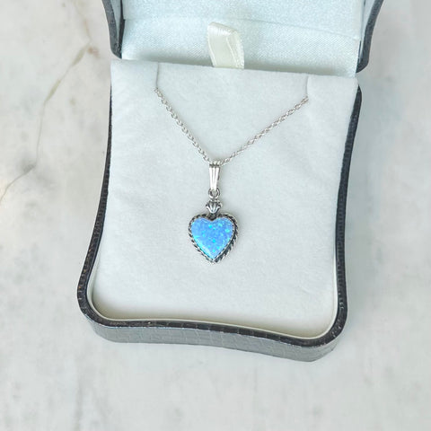 Blue Opal Silver Heart Necklace