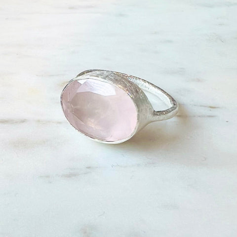 Brush Silver Rose Quartz Ring