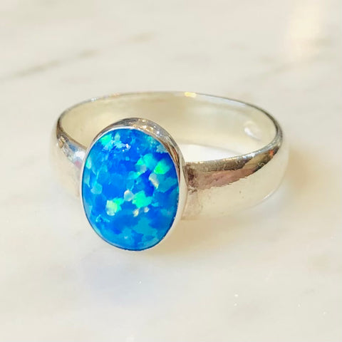 Oval Opal Silver Ring
