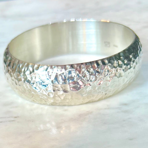 Curved Hammered Silver Bangle
