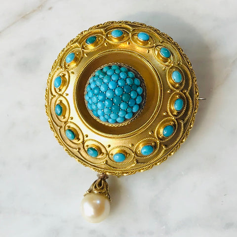 Victorian turquoise target brooch / pendant