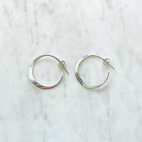 Thin Curved Silver Hoops