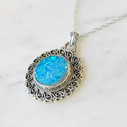 Round Silver Opal Necklace