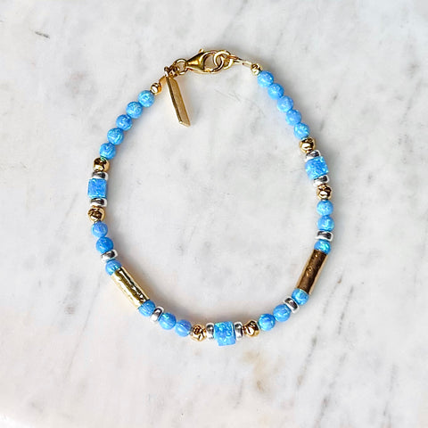 Blue Opal Rolled Gold and Silver Bracelet