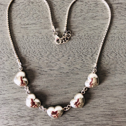 Five Heart Silver Necklace