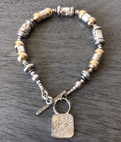 Handmade Silver and Gold Bracelet with Square Lock