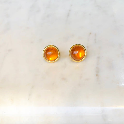 Amber Cabochon 9ct Gold Stud Earrings