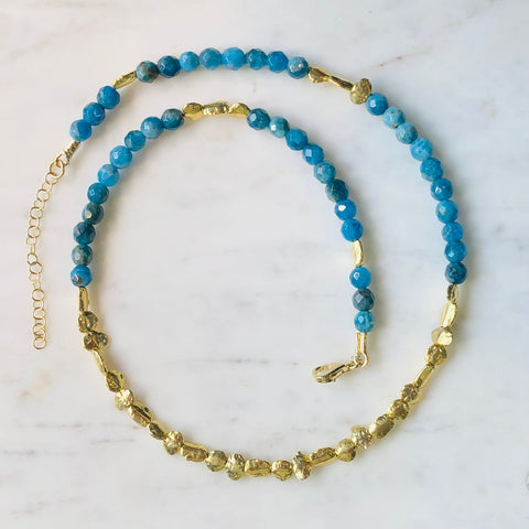 Turquoise Faceted Beaded Necklace With Gold Plate
