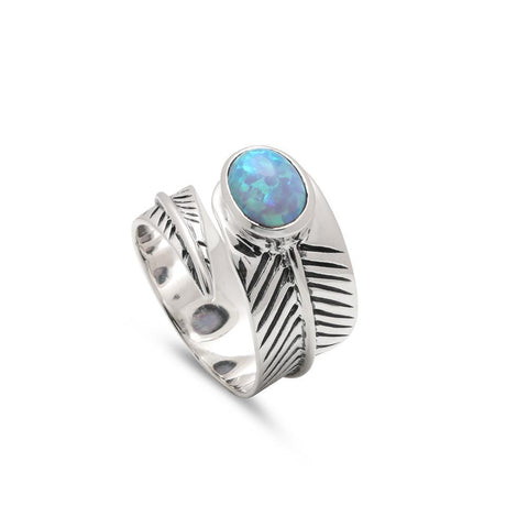 Opal Feather Adjustable Ring